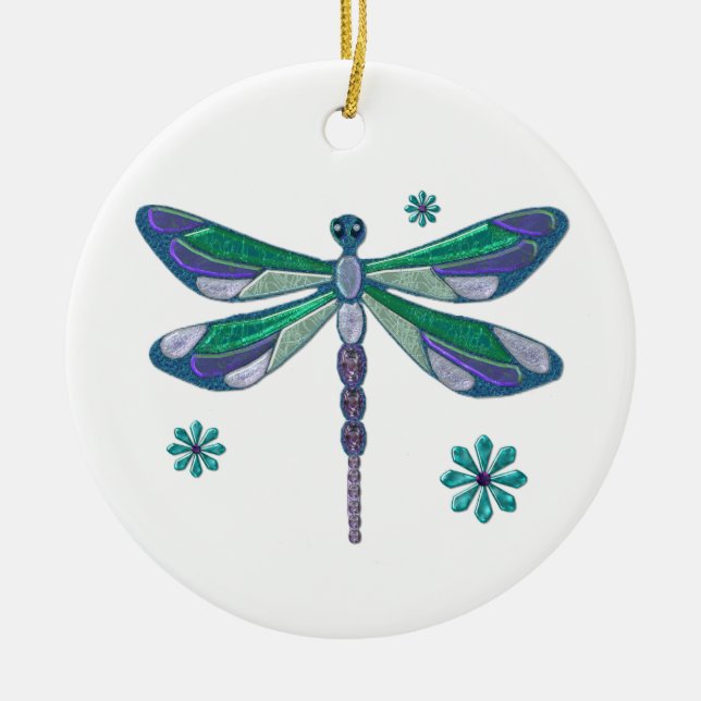 Adorno De Cerámica Dragonfly Elegant Jeweld Folk Art (Frente)