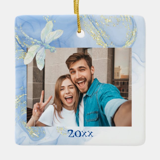 Adorno De Cerámica Dragonfly moderno y elegante Blue Gold (Anverso)