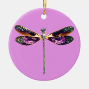 Adorno De Cerámica Dragonfly - plata, oro, púrpura y negro