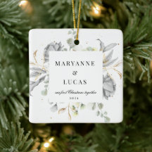 Dramático Monograma Floral Plateado Primera Navida