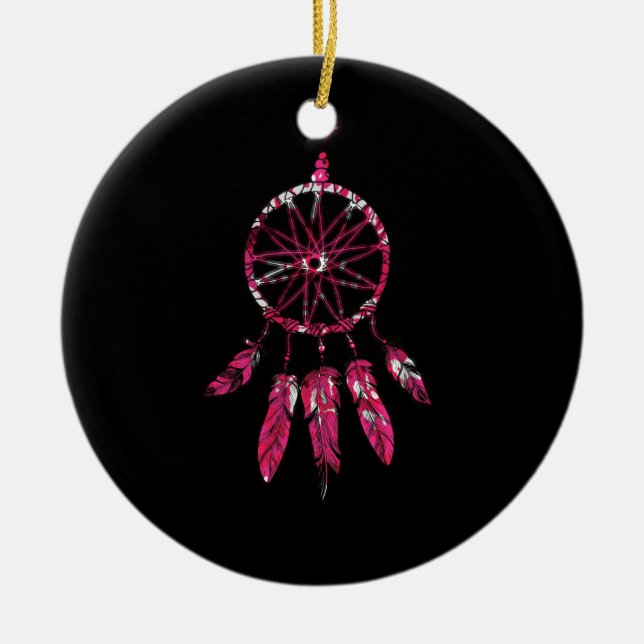 Adorno De Cerámica Dreamcatcher rosa muestra a indios nativos estadou (Frente)
