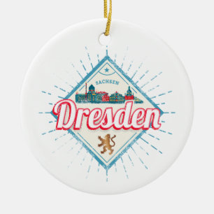 Adorno De Cerámica Dresden Alemania Sajonia Retro Skyline Vintage