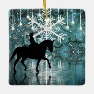 Adorno De Cerámica Dressage Personalized Horse Winse Night Snowflake