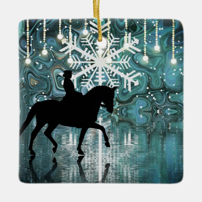 Adorno De Cerámica Dressage Personalized Horse Winse Night Snowflake (Anverso)