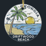 Adorno De Cerámica Driftwood Beach Georgia Vintage<br><div class="desc">La playa del Driftwood ilustracion dibujado a mano con las montañas y las olas del océano en el fondo. Perfecto para los amantes de la playa Driftwood.</div>