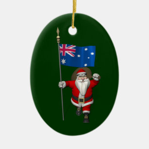 Adorno De Cerámica Droll Santa Claus Con Bandera De Australia