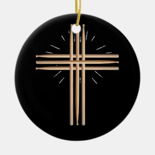 Adorno De Cerámica Drum Stick Cross Drummer Faith Christian