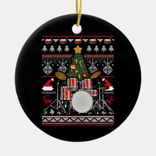 Adorno De Cerámica Drummer Musical Instrument Ugly Christmas (Frente)