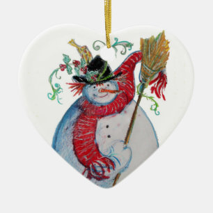 Adorno De Cerámica DRUNKEN SNOWMAN Winter Holiday Party Heart