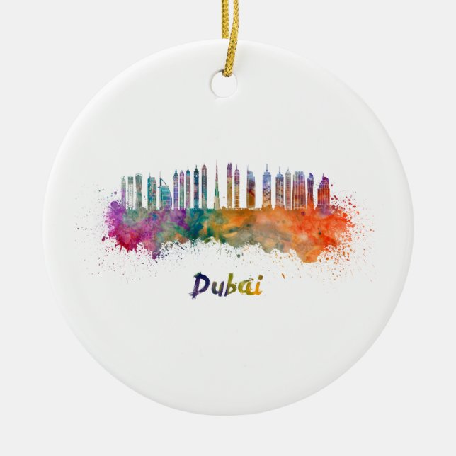 Adorno De Cerámica Dubai V2 skyline in watercolor (Frente)