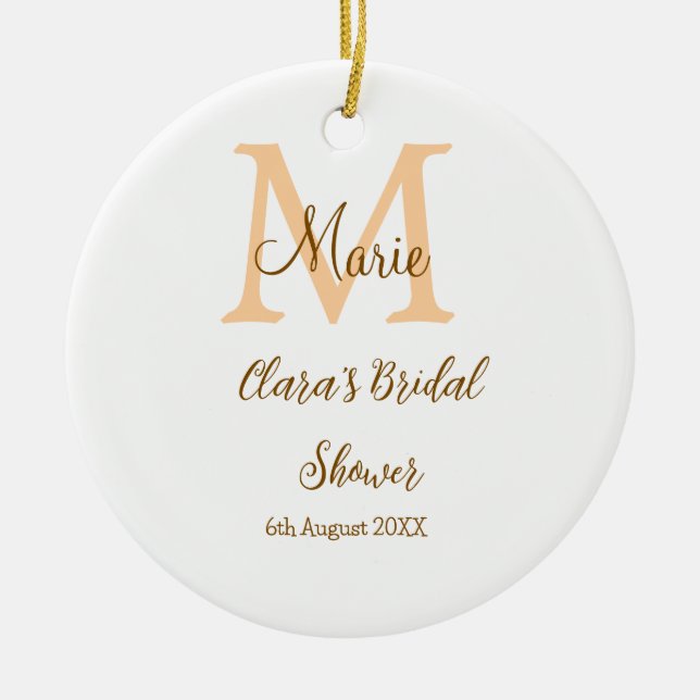 Adorno De Cerámica Ducha de novia con monograma naranja agregar nombr (Frente)