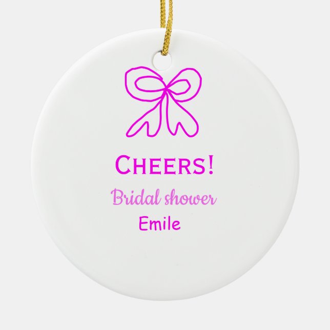 Adorno De Cerámica Ducha de novia lazo rosa morado agregar nombre  (Frente)