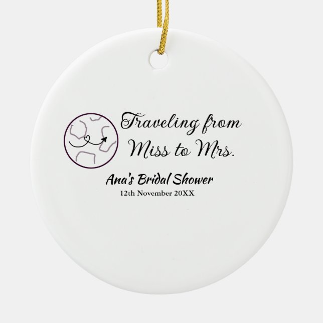 Adorno De Cerámica ducha de viaje para novia agregar nombre fecha de  (Frente)