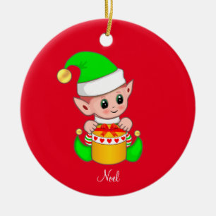 Adorno De Cerámica Duende de Navidad en Rojo
