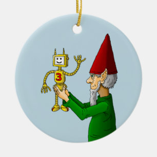 Adorno De Cerámica Duende de Navidad y Robot