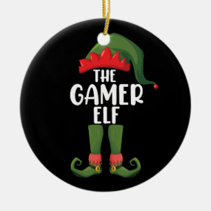 Adorno De Cerámica Duende Gamer Familiar de Navidad Gamer