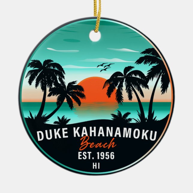 Adorno De Cerámica Duke Kahanamoku Beach Hawaii Retro Sunset Souvenir (Frente)