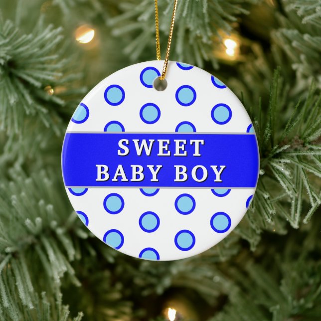 Adorno De Cerámica Dulce bebé niño Polka azul puntos de nacimiento (Árbol)