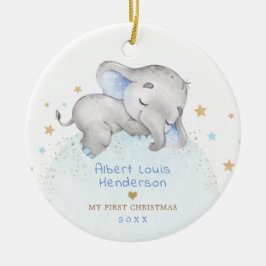 Adorno De Cerámica Dulce Blue Gold Elephant Baby Primera Navidad