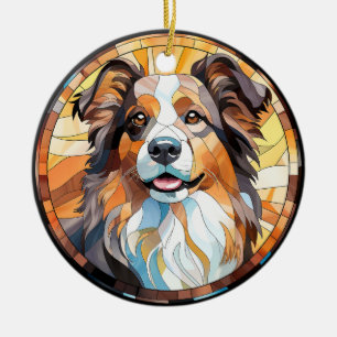 Adorno De Cerámica Dulce Border Collie Perro de Vidrio Emplomado