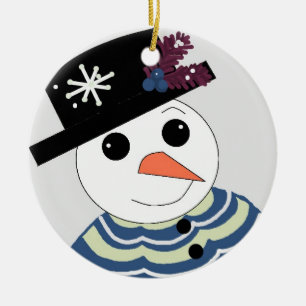 Adorno De Cerámica Dulce Cara de Muñeco de Nieve 
