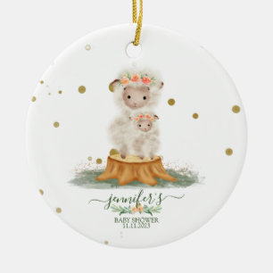 Adorno De Cerámica Dulce de ovejas bosque navideño baby shower
