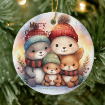 Dulce familia de animales del bosque en Navidad