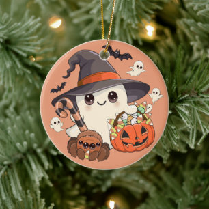 Adorno De Cerámica Dulce Fantasma de Halloween en Estilo Kawaii