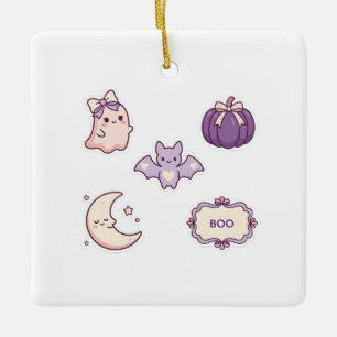 Adorno De Cerámica Dulce Fantasma Murciélago Calabaza Luna Rosa Purpu