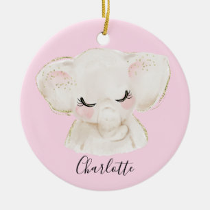 Adorno De Cerámica Dulce Lindo y Femenino Elefante Bebé Rosa Pastel