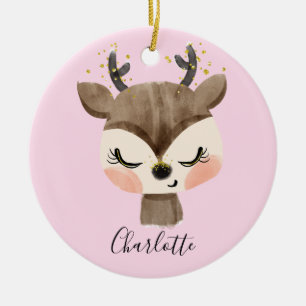 Adorno De Cerámica Dulce Lindo y Femenino Reno de Bebé Rosa Pastel
