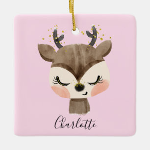 Adorno De Cerámica Dulce Lindo y Femenino Reno de Bebé Rosa Pastel