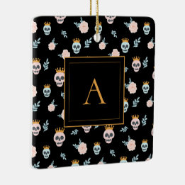 Adorno De Cerámica Dulce Patrón De Calavera Negra Rosa Monograma Hall