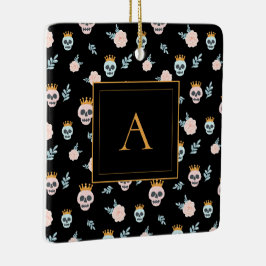 Adorno De Cerámica Dulce Patrón De Calavera Negra Rosa Monograma Hall