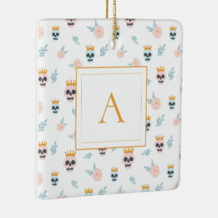 Adorno De Cerámica Dulce Patrón de Calavera Rosa Azul Monograma Hallo