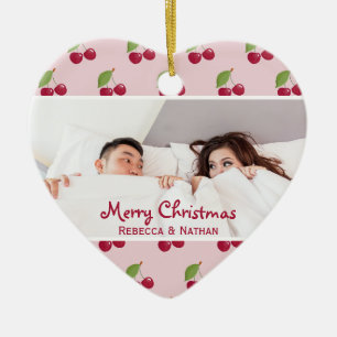 Adorno De Cerámica Dulce patrón de cereza Foto personalizada Navidad