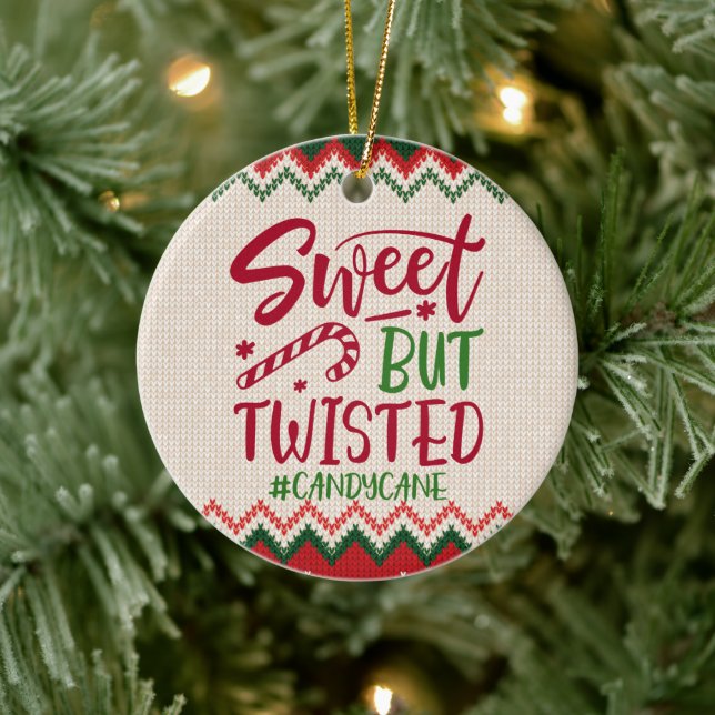 Adorno De Cerámica Dulce Pero Twisted Candy Cane - Navidades divertid (Árbol)