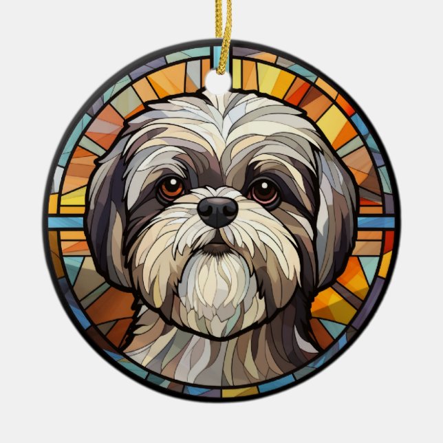 Adorno De Cerámica Dulce Perro de Cristal Manchado Shih Tsu (Frente)