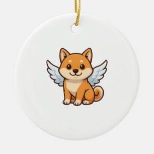Adorno De Cerámica Dulce perro de dibujos animados ángel Shiba Inu fe