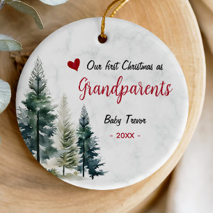 Adorno De Cerámica Dulce primer Navidad como abuelos corazón rojo