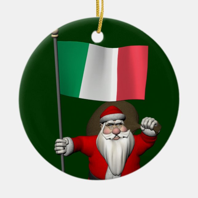 Adorno De Cerámica Dulce Santa Claus Con Bandera De Italia (Frente)