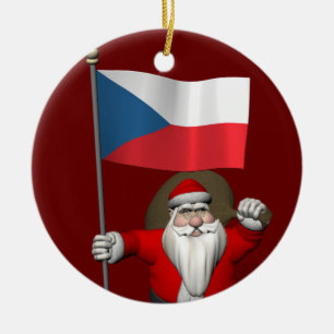 Adorno De Cerámica Dulce Santa Claus Con Bandera De La República Chec