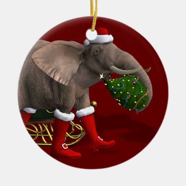 Adorno De Cerámica Dulce Santa Claus Elephant (Frente)