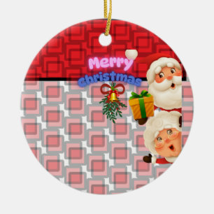 Adorno De Cerámica Dulce Santa y Sra. Claus Feliz Navidad Saludo