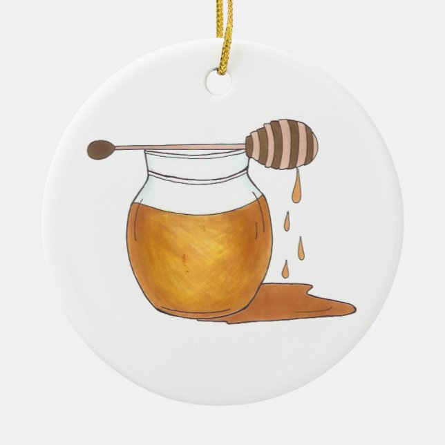 Adorno De Cerámica Dulce Sticky Miel que gotea la olla Jar Beehive (Frente)