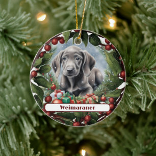 Adorno De Cerámica Dulce Weimaraner Personalizado de Cachorros Navida
