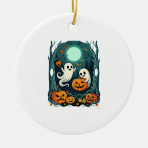 Adorno De Cerámica Dulces fantasmas de Halloween y bosque de Jack O L