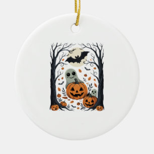 Adorno De Cerámica Dulces fantasmas de Halloween y bosque de linterna