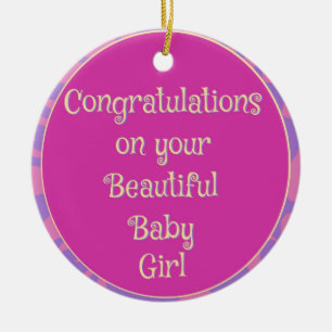Adorno De Cerámica Dulces felicitaciones a la niña rosa morada