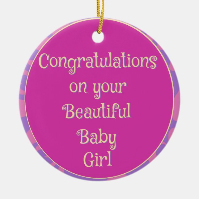 Adorno De Cerámica Dulces felicitaciones a la niña rosa morada (Frente)